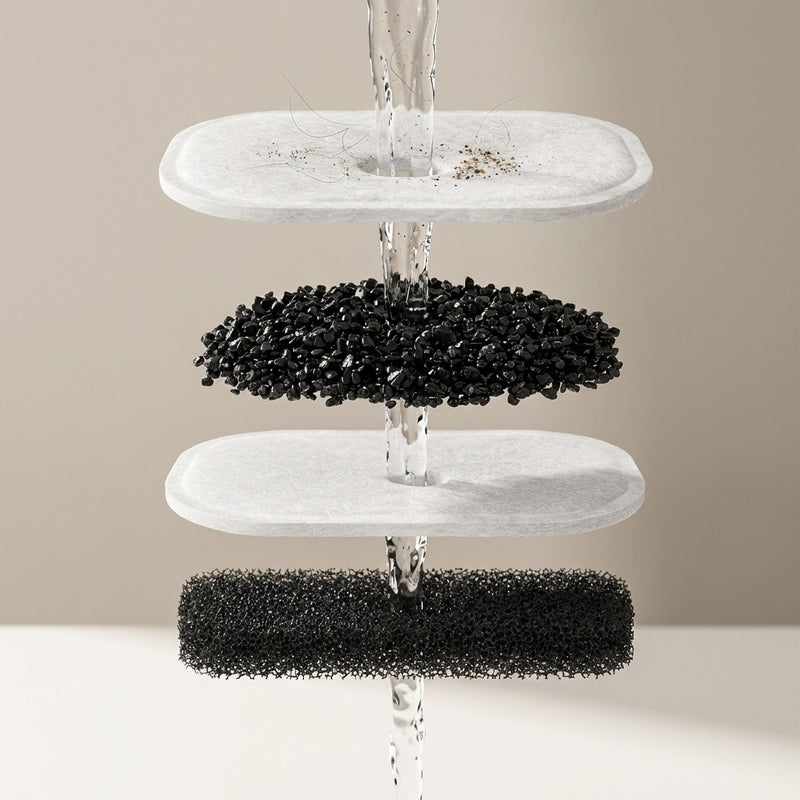 Three-layer filter: cotton, activated carbon, sponge